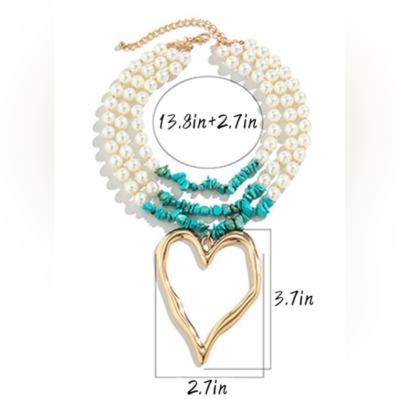 New! Amber Turquoise Heart Beaded Necklace (2010) NWOT - Picture 3 of 3